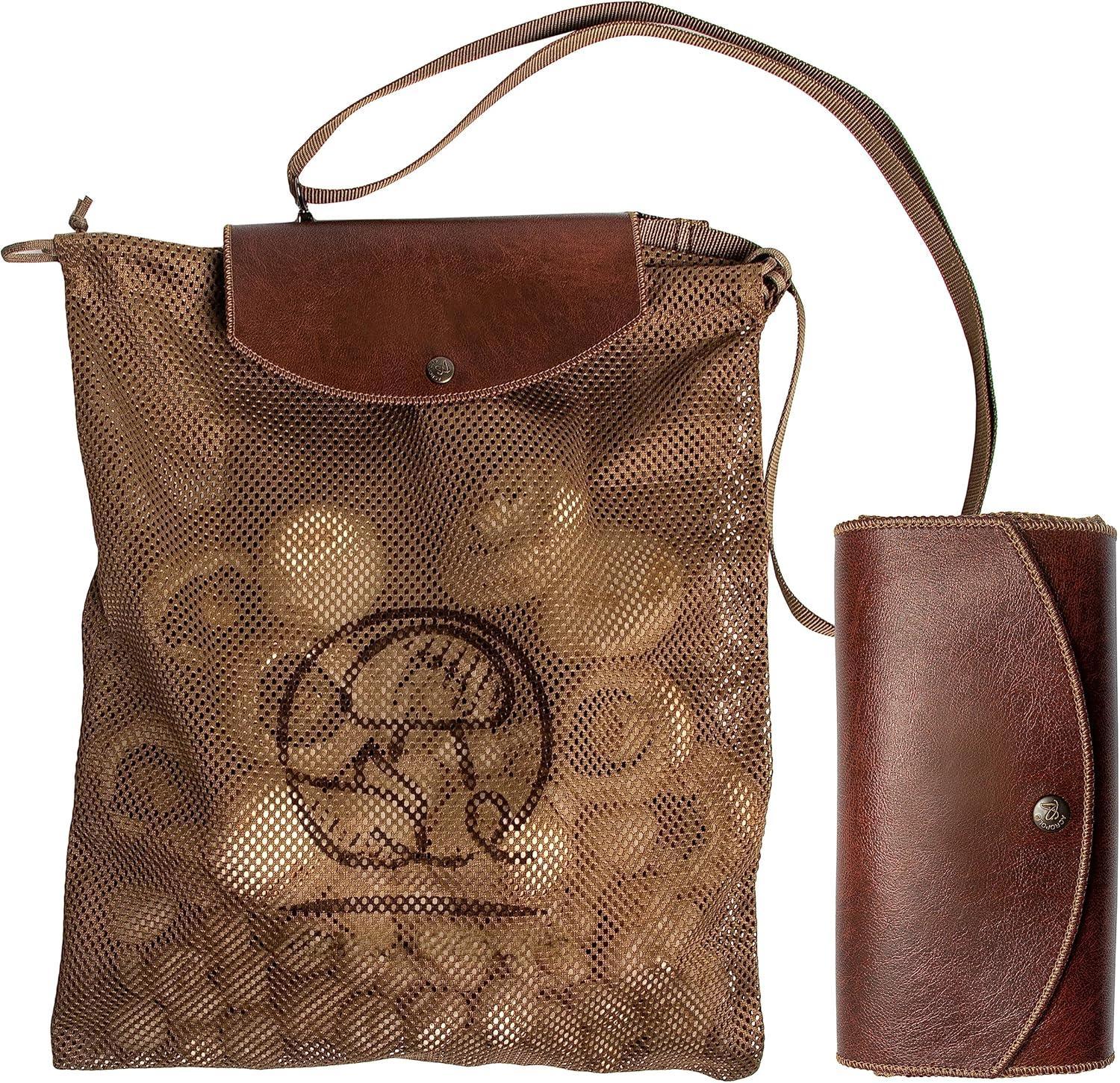 Mesh Bag On Belt Wearing Mushroom Hunting Bag, Fruit Picking Bag Vegetable Harvest Apples Berry Garden Bag Belt, Durable PU Leather Mesh Bag Waist Fixing Belt Loop - Handmade Lifestyle Shop