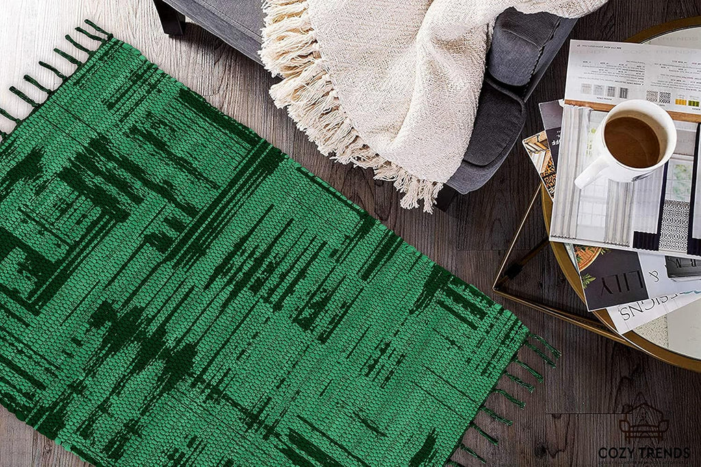 Handmade Cotton Rag Rug 24x36'' | 2x3' Multicolor Area Rugs- Hand Woven Washable & Reversible for Living Room Kitchen Entryway Throw Rug with Tassel (Denim)